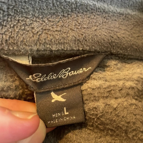 Eddie Bauer mens gray striped fleece quarter zip sweater size large - Picture 6 of 7